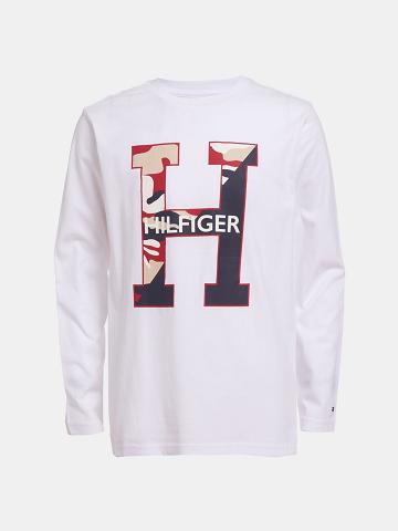 Fiú Tommy Hilfiger Little Camo H Long-Sleeve Póló Fehér | HU 2265DFM